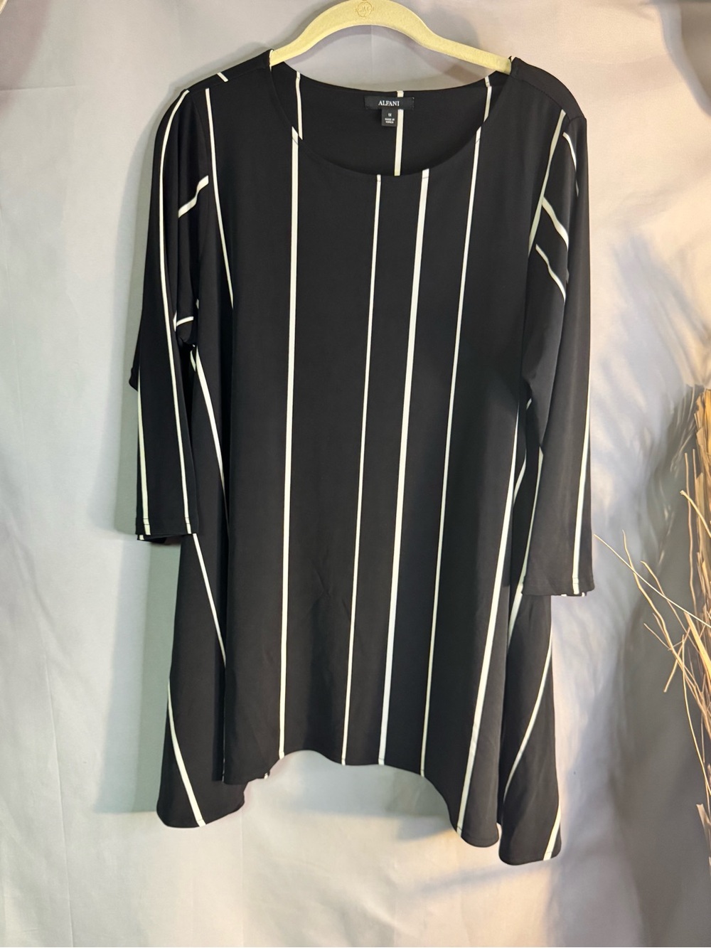 Alfani Black and White Vertical Stripe Tunic Top